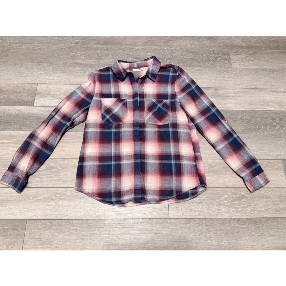 Antropologie Unpublished Pink/Navy Plaid Button Down Long Sleeve Shirt Womens SM